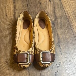 Fossil Leopard Print Flats with Brown leather Buckle